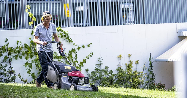 Arbeitspaltz mit IV Betriebsunterhalt Rasenmähen